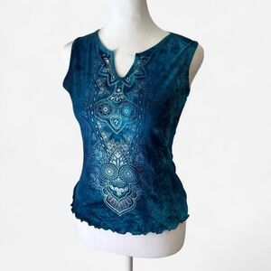 Vintage Charlotte Russe M Stretchg Vibrant Blue Printed Cropped Tank Tie Dye